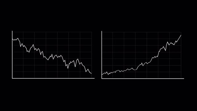 Grwoing and decreasing Dynamic Line Graph Motion Pack | Stock Market & Investment Trends, growth, loss, Financial simple Analytics Stats, currency, gold,symbolic, motion graphic on a transparent BG