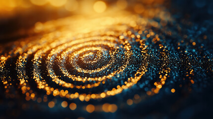 mesmerizing swirl of golden and blue glitter creates captivating abstract pattern, evoking sense of depth and movement. shimmering particles reflect light beautifully, enhancing visual appeal