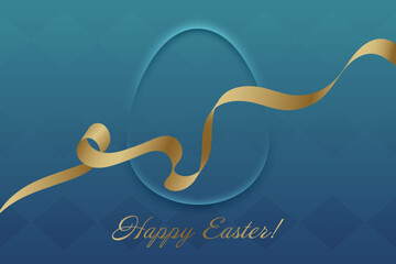 Easter Blessings. Shining gold ribbon surrounds an Easter egg, symbolizing joy and hope. Elegant greeting card design, festive and spiritual holiday concept.