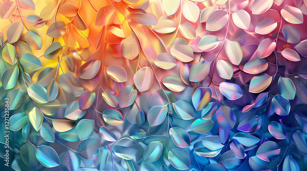 Aufkleber vibrant abstract design featuring colorful overlapping leaves against a gradient background