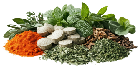 blend of exotic plants and nutrients, featuring vibrant spices and herbs, perfect for culinary creations and health benefits. Isolated on Transparent Background