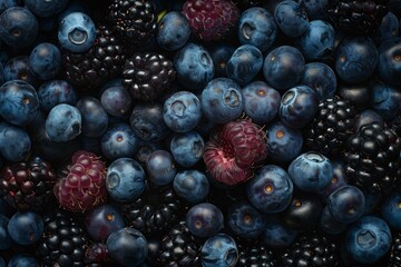 berry background with blackberries, blueberries and raspberries.