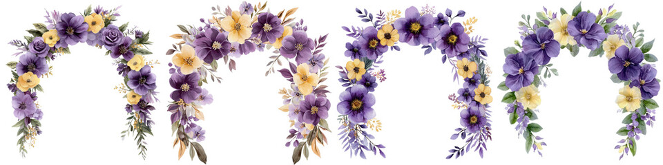 Beautifully crafted floral wreath featuring a vibrant arrangement of lavender sunflowers and daisies against a soft romantic background
