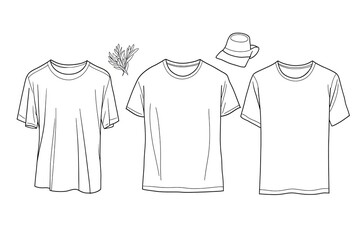 Basic T-Shirt fashion flat tehnical drawing template. Unisex T-Shirt technical fashion.