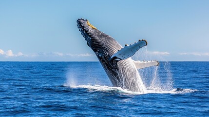 Fototapeta premium Majestic Humpback Whale Breaching in the Ocean