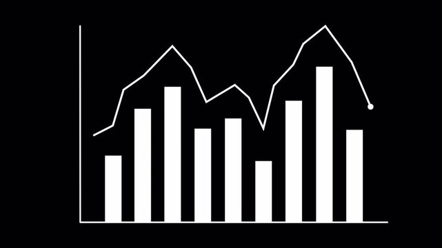 White of simple minimal business growth graph charts with arrows moving up and down, zigzag, random income, financial diagram, profit motion graphic on a transparent background, alpha channel