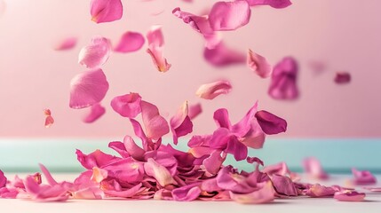 Obraz premium Pink flower petals are falling from the sky, creating a sense of beauty and serenity