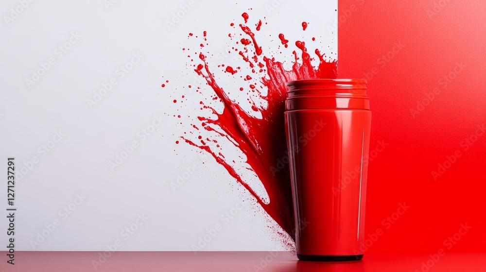 Poster red cup with red paint splattered on it. the splatter of paint is in the shape of a heart