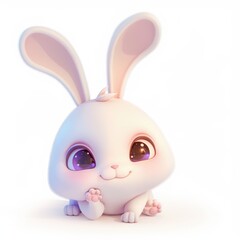Fototapeta premium Adorable 3D Render of a Cute Baby Bunny Rabbit Sitting White Fur Big Eyes