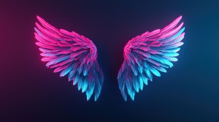 Obraz premium Neon Pink and Blue Angel Wings Fantasy Feathers Abstract Art 3D Render