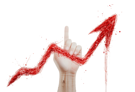 red arrow up line hand drawn on Transparent PNG Background.