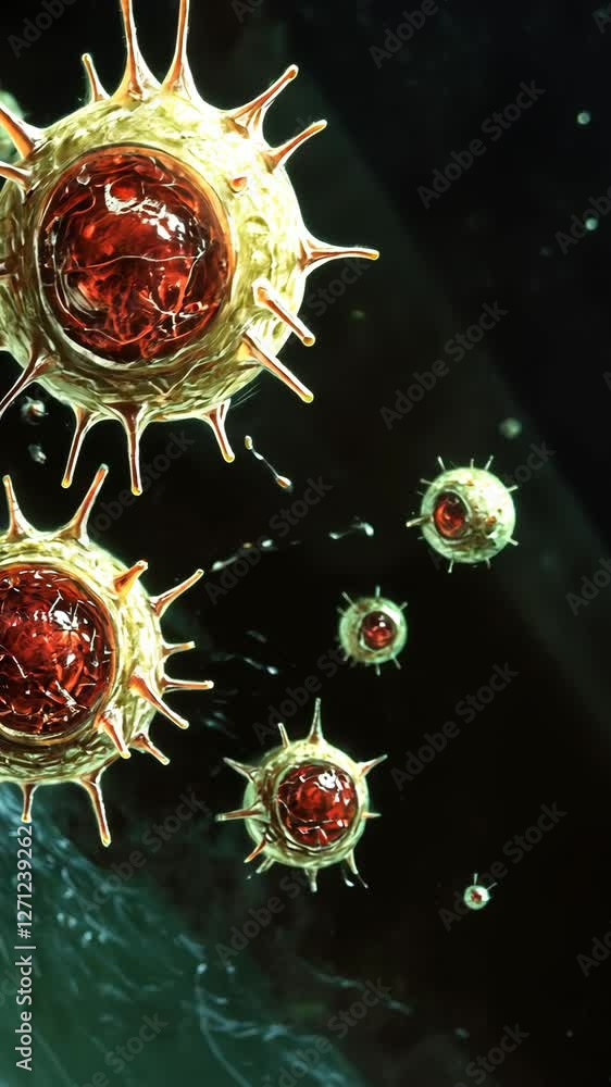 Aufkleber vivid microscopic view of bacteria with red centers floating in liquid environment captured with det