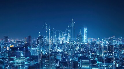 Night Cityscape: Data Streams and Urban Glow