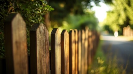 Fototapeta premium Wooden fence along a sunny road.