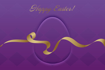 Faithful Easter. Easter greeting, golden ribbon, vibrant purple background, Christian beliefs, resurrection, sacred tradition, divine grace, prayer, joy, devotion, church.