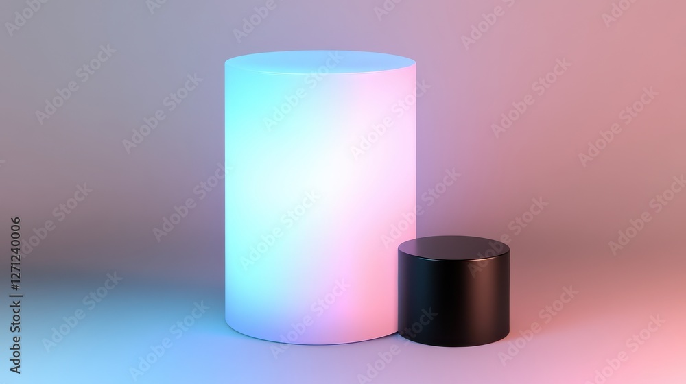 Poster abstract gradient cylinders with neon lighting in a minimalist setting