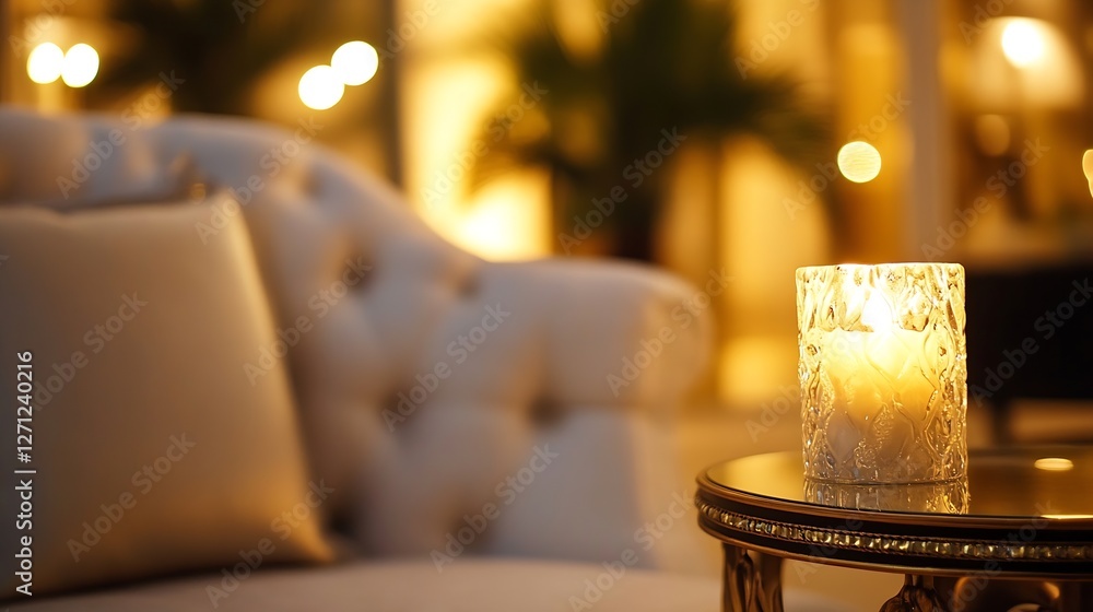 Poster elegant candlelit setting with cozy sofa and warm ambient light creating a serene atmosphere : gener