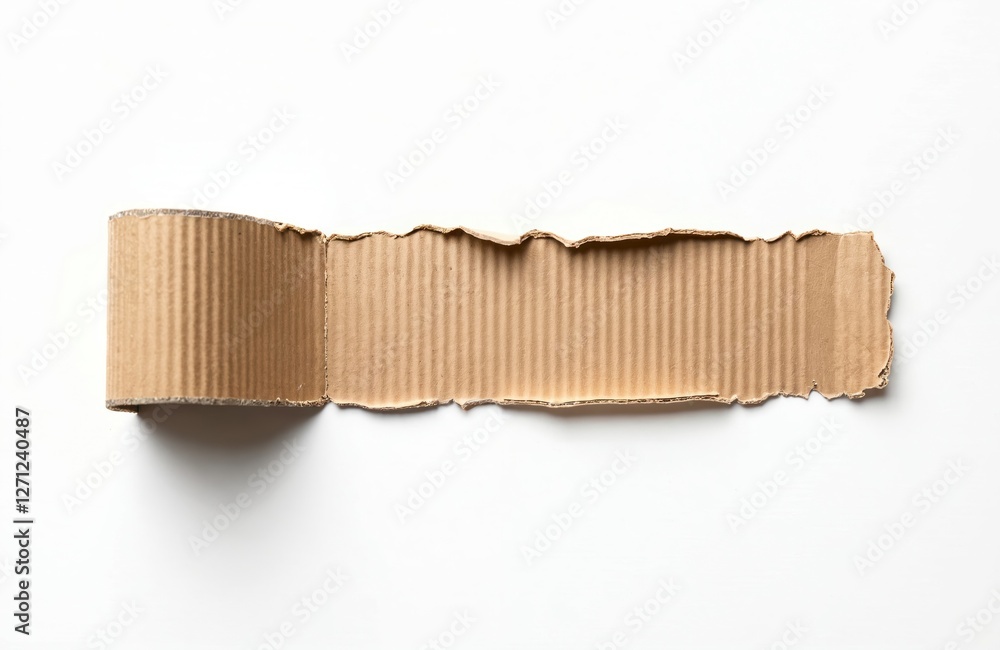 Poster torn piece of corrugated cardboard isolated on white background. ripped brown paper with rough edges