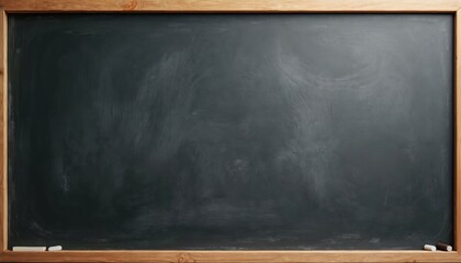 Chalkboard with wooden frame, blank surface. Includes two chalk pieces. Clean, unused blackboard offers plenty of room to write and draw. Use in education, business presentation, cafe menu concept.