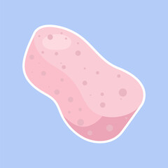 Sponge icon. A pink bath sponge on a blue background. Used for washing, exfoliation, and skincare in personal hygiene and spa routines.