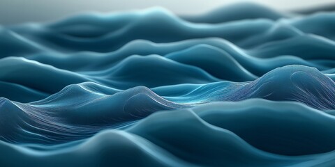 Obraz premium Abstract Flowing Blue Forms, Wavy Pattern with Creative Lighting, Abstract Design Concept, 3D Render