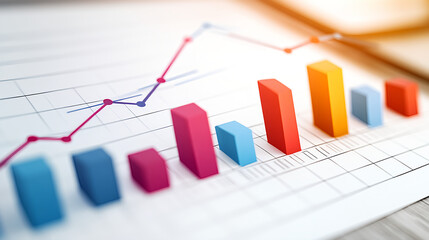 Analyzing business growth trends office workspace infographic data visualization corporate environment aerial view financial insights