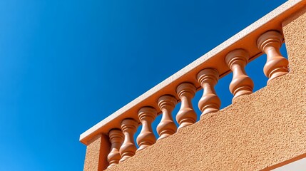 Naklejka premium Balustrade on a Vibrant Blue Sky Background with Warm Terracotta Texture