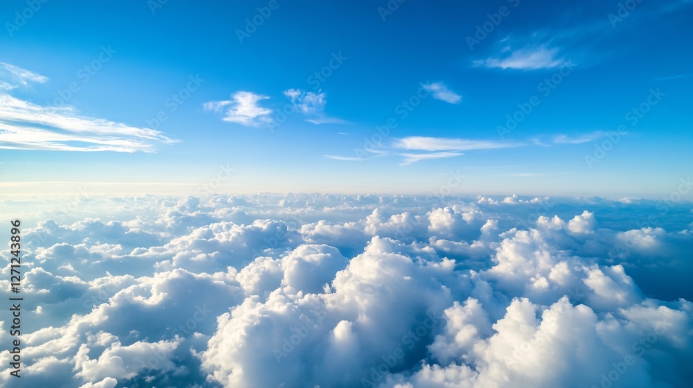 Poster Expansive view of a serene blue sky filled with soft clouds evoking feelings of calm and tranquility : Generative AI