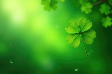 Hanging Shamrock Leaf Against Electric Green Skyline, emerald green, shamrock