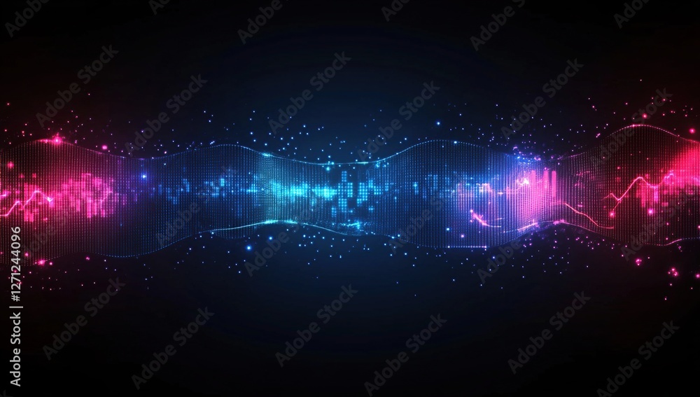 Poster abstract digital waveforms: neon lights flow dynamically across screen, creating a futuristic vibe.