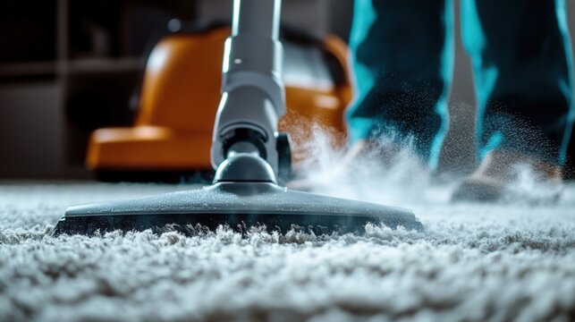 Vacuuming carpet for a spotless home cleaning.