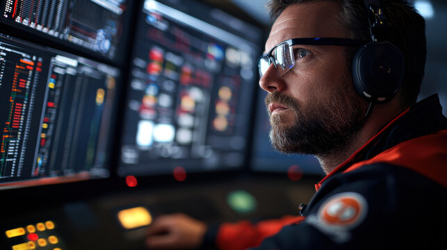 Efficient operator in offshore control room, focused on data analysis