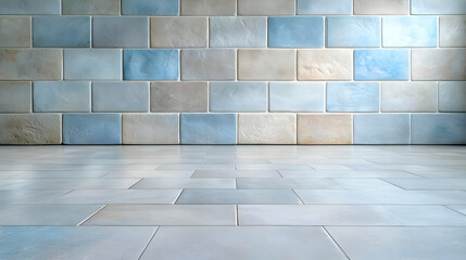 Blue and beige tile wall and floor interior design