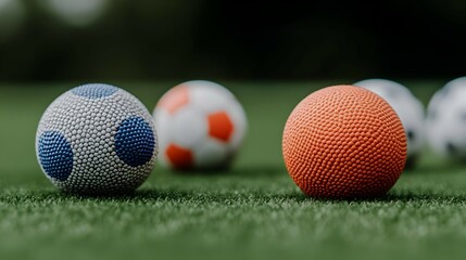 Naklejka premium Close Up of Textured Balls on Artificial Turf