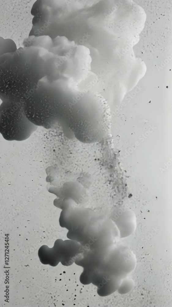 Poster dynamic cloud of smoke and particles rising against a light background in a creative art display