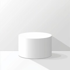 Realistic illustration of a white cylindrical podium with smooth sides, flat top, subtle shadows, and gradients, set against a clean white background with realistic lighting for clarity and sharpness.