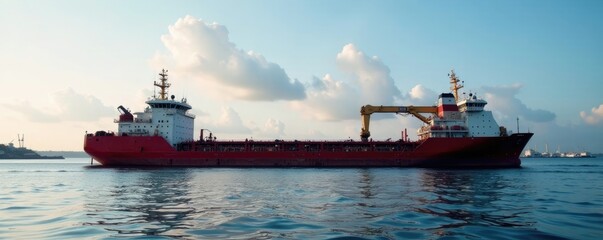 Platform supply vessel alongside offshore barge in calm waters, offshore, equipment