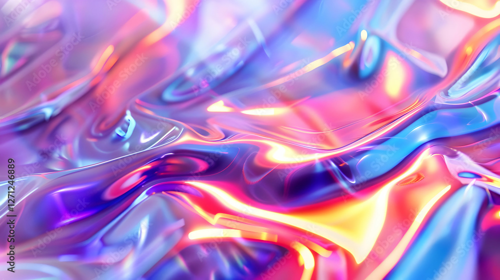 Poster abstract colorful wave patterns reflecting light in a vibrant, dynamic composition