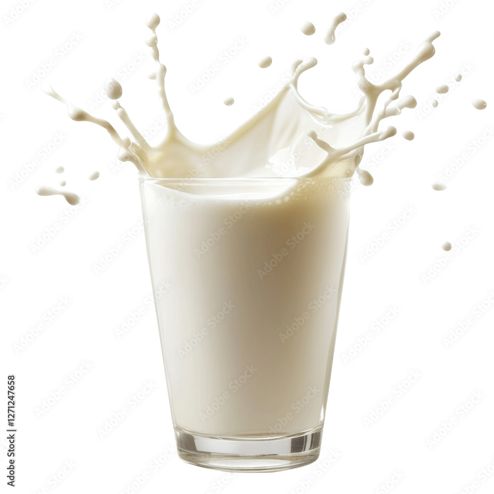 Poster fresh milk in glass with splash, showcasing its creamy texture and refreshing appearance. perfect fo