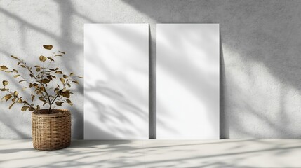 Modern interior with plant and blank walls.