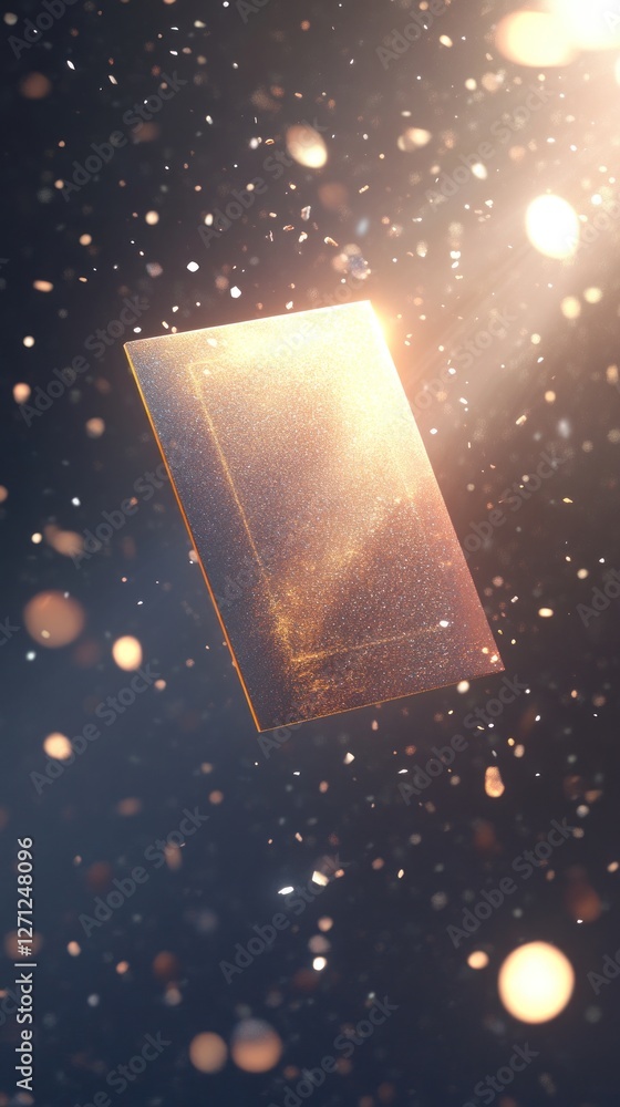 Aufkleber golden prism, a rectangular object bathed in light and sparkling particles