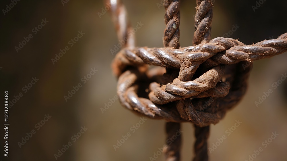 Aufkleber Close up of a knotted rope showcasing the texture and strength of twisted fibers in natural light : Generative AI