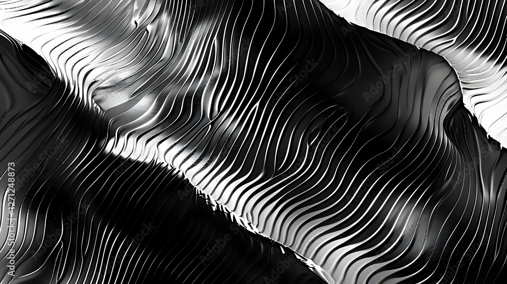 Poster abstract black and white wavy pattern creating a dynamic visual texture, suitable for backgrounds
