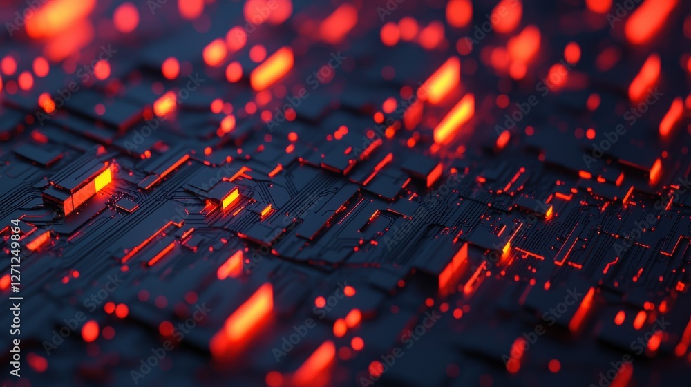 Poster background pattern infographic concept. glowing fractal circuit board pattern in dark futuristic tec