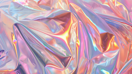 Fototapeta premium Colorful iridescent fabric draped artistically, showcasing vibrant hues and smooth textures (1)