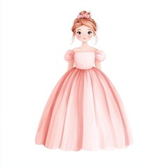 Fototapeta premium Adorable Little Girl in Pink Princess Dress Watercolor Illustration Cute Child Fashion