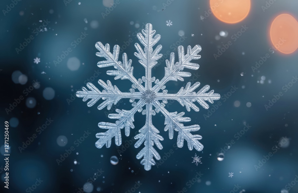 Poster detailed close-up of unique snowflake crystal with delicate details, symmetrical patterns. macro pho