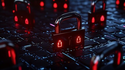 Digital concept of network security with glowing padlocks over a circuit board background : Generative AI