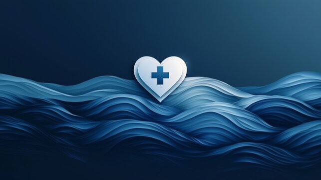 A modern, minimalist logo for a health insurance provider, with a simple heart shape and a medical cross symbol, in shades of blue and white to convey reliability and care