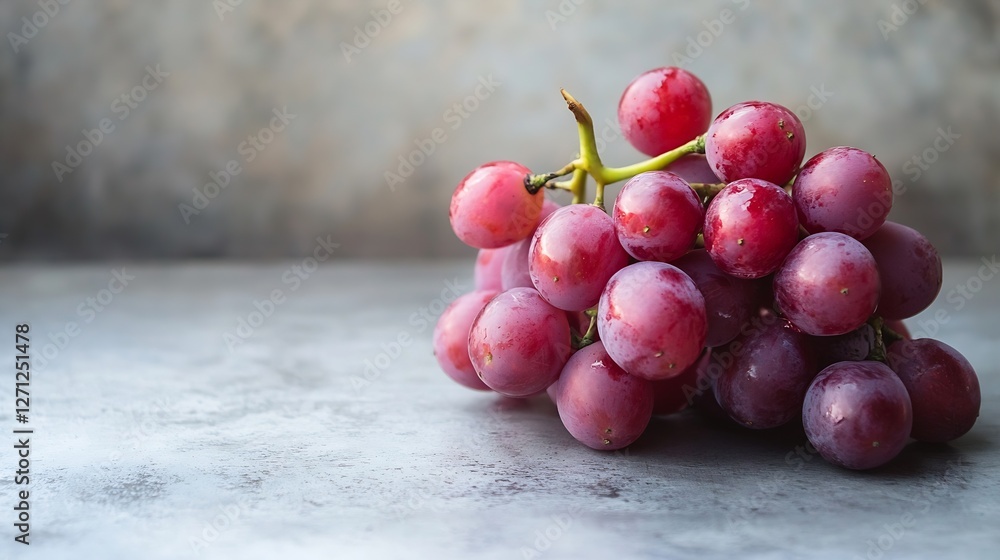 Aufkleber fresh and juicy red grapes piled together on a smooth gray surface in natural light : generative ai